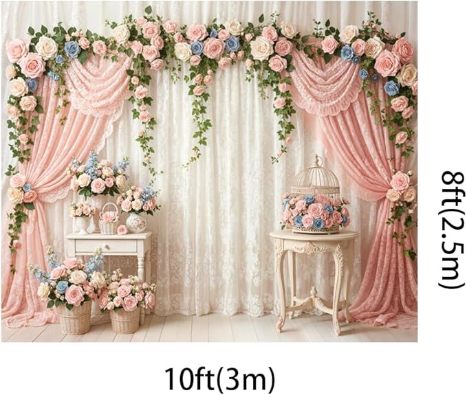 Kate 10x8ft Elegant Floral Arch Photography Backdrop with Sheer Lace Curtains for Wedding Photography Photo Background