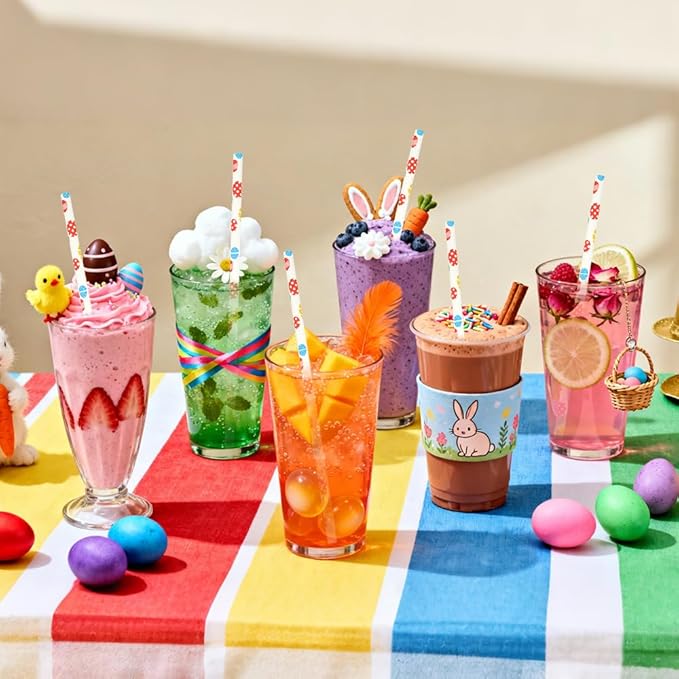 100 Pcs Hapyy Easter Paper Straws, Disposable Drinking Straws for Juices Coffee Easter Party Supplies Decorations Biodegradable Spring Birthday Party,Wedding Decorations Supplies