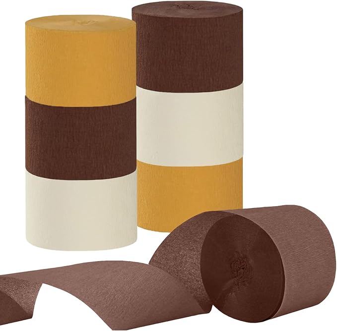 CC wonderland zone 6 Rolls Brown Crepe Paper Streamers for Boho Rustic Neutral Wedding Bridal Shower Western Party Decoration(Browe, Kraft, Beige)