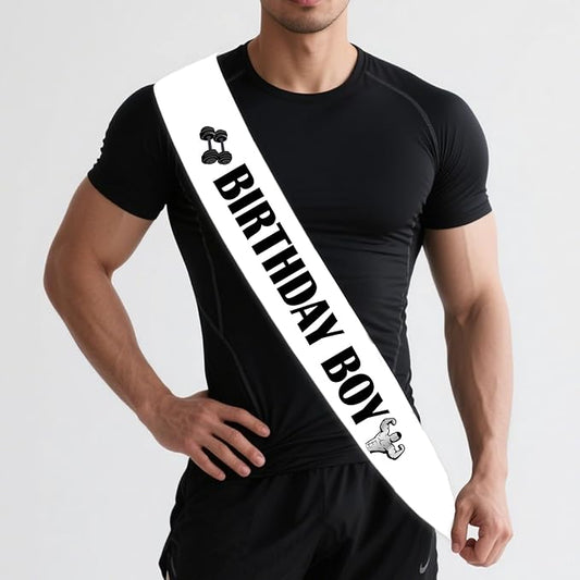 Gym Theme Birthday Boy Sash Sports Gym Birthday Party Favors Gym Barbell Party Favor Sash for Men Boys Happy Birthday Sash Fitness Weightlifting Bday Party Supplies Photo Props