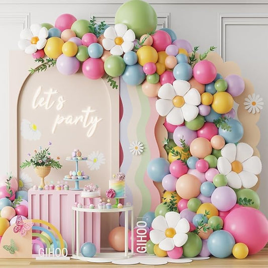 Daisy Flower Balloon Arch Kit Pink and Green Yellow WildFlower Balloons for Wild Flower Baby in Bloom Baby Shower Spring Daisy Theme Birthday Party Decorations