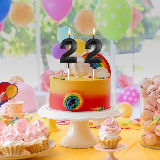 22th Birthday Candles 22 Candles for 22th Birthday Decorations for Boys Happy Birthday Cake Topper Black Birthday Candles Black Number Happy Birthday Decorations for Girls (22)