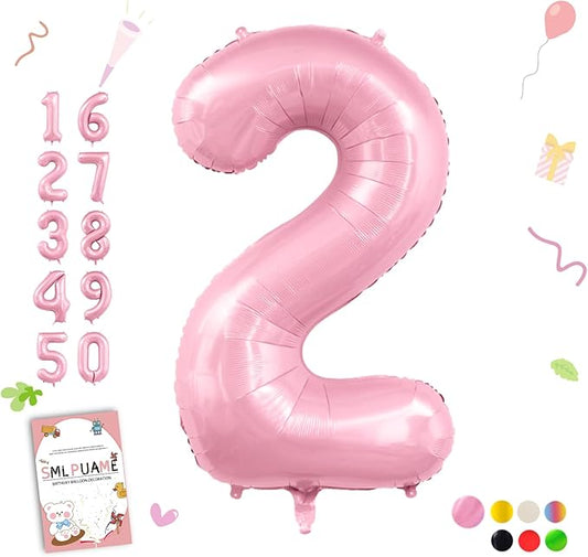 Pastel Pink 2 Balloons, 40 Inch Large Light Pink Foil Number Balloons 0-10, Self-Sealing 2nd Birthday Balloon for Girls Women Anniversary Baby Shower Princess Party Decorations Supplies