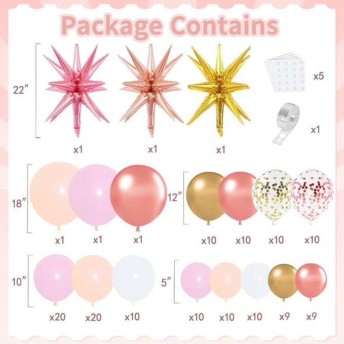 Rose Gold Balloons Arch Garland Kit, Pink and Gold Nude Matte White Confetti Balloons for Princess Girl Birthday Bridal Shower Engagement Celebration Anniversary Wedding Party Decorations