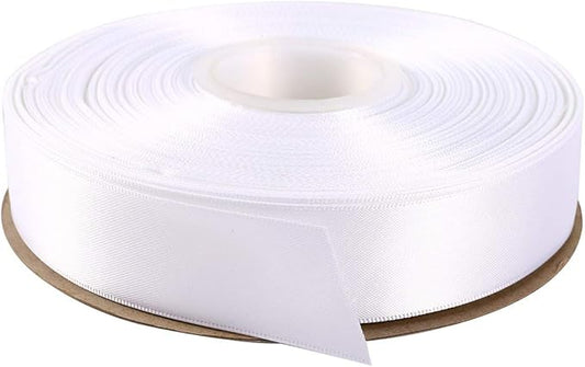ITIsparkle 1" Inch Double Faced Satin Ribbon 50 Yards-Roll Set for Gift Wrapping Scrap Books Party Favor Hair Braids Baby Shower Decoration Floral Arrangement Craft Supplies, White Ribbon