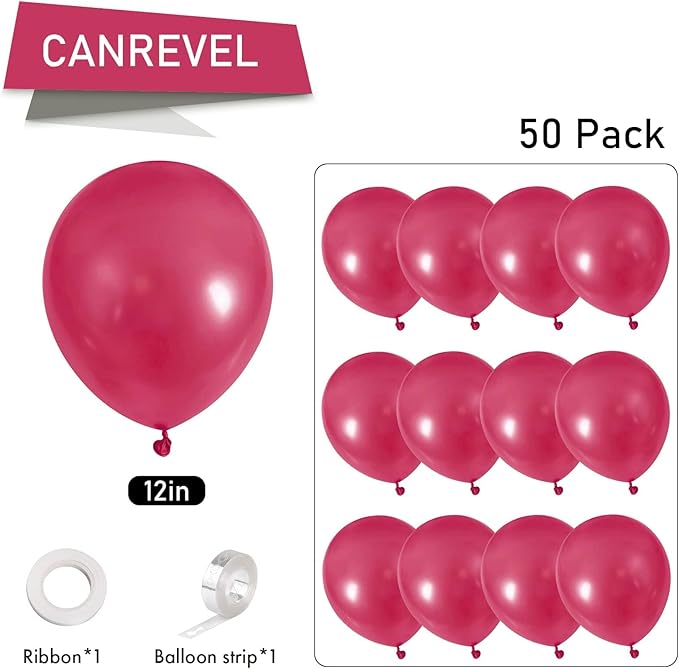 CANREVEL Hot Pink Balloons - 50pcs 12 Inch Latex Balloons for Balloon Garland as Birthday Party Baby Bridal Shower Wedding Princess Theme Decoration