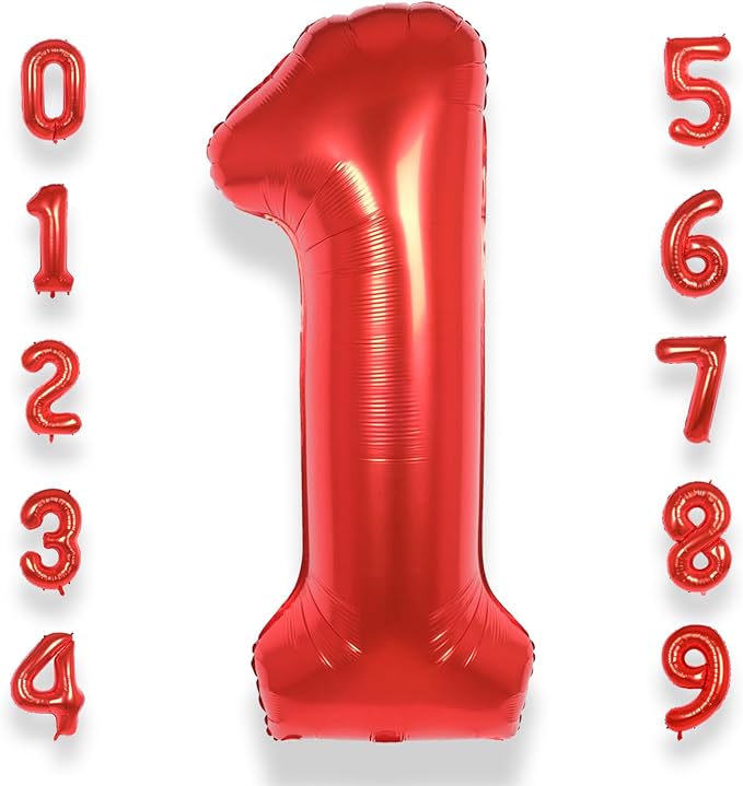 AULE 40 Inch Big Red 1 Balloon Number Large Foil Helium Number Balloons 0-9 Jumbo Giant Happy 1st Birthday Party Decorations for Boy or Girl Huge Mylar Anniversary Party Supplies