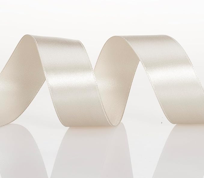 YASEO 1 Inch Linen Beige Solid Satin Ribbon, 50 Yards Craft Fabric Ribbon for Gift Wrapping Floral Bouquets Wedding Party Decoration
