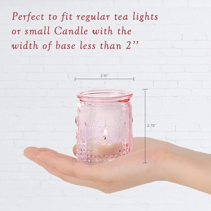 Kate Aspen Tea Light Holder, Vintage Pink Glass Tealight Candle Holders, Perfect Favors Decoration fpr Wedding, Bachelorette, Bridal Shower - (6 Sets of 4, 24 Pieces)