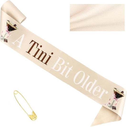 A Tiny Bit Older Birthday Sash - Coffee Brown Satin Sash with White Foil Martini Birthday Decorations for Women Funny Espresso Martini Themed Bachelorette Bridal Shower Supplies