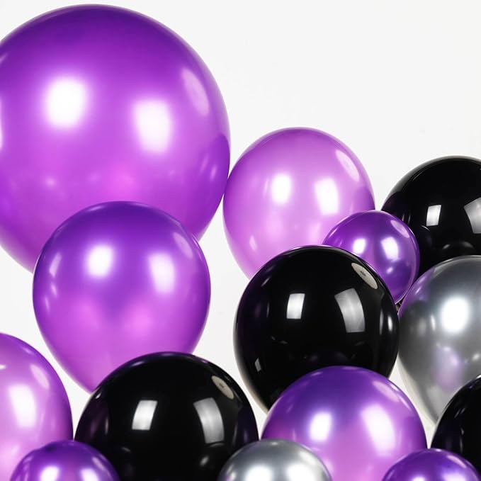Black dark purple and silver Balloon Garland Arch Kit 130Pcs with dark purple and Silver Stars Graduation Certificate Graduation Cap crown GRAD Letters Mylar Balloons for 2025 Prom kpop Decorations