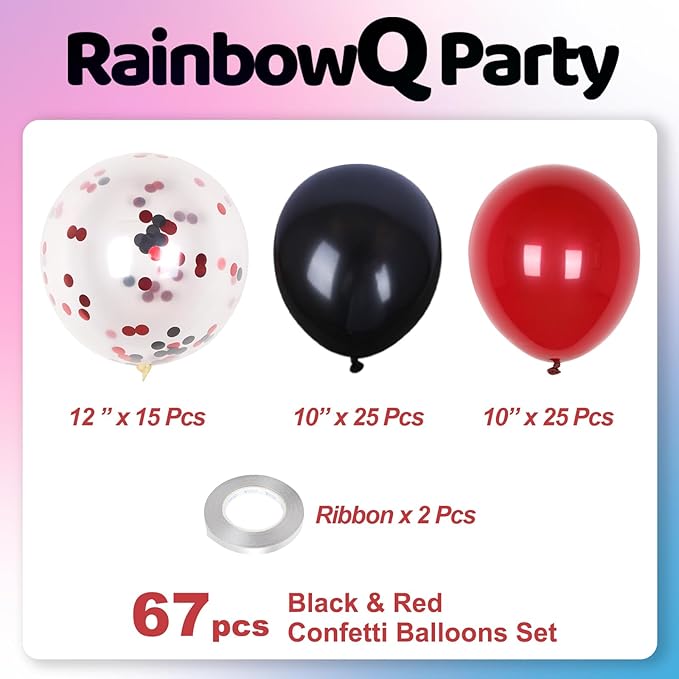 Metallic Shiny Red and Black Balloons 12 Inch 67PCS Red Black Confetti Balloons Latex Helium Balloon Set for Graduation Wedding Birthday Party Decorations