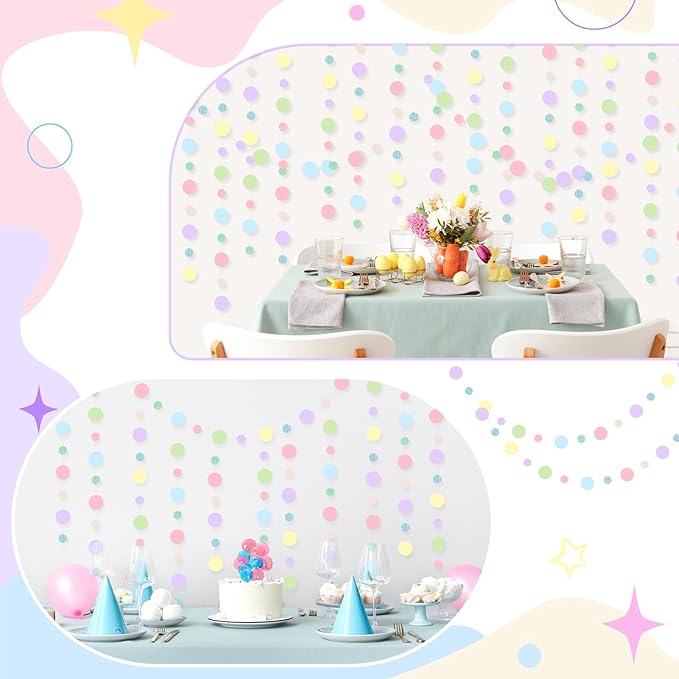 Outus 10 Pieces Colorful Circle Garland Banner Hanging Paper Dot Decorations for Classroom, Birthday Party, Baby Shower, Wedding Backdrop & Photo Booth Graduation Decor (Pastel)