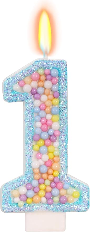 Birthday Candles - Number 1 Candle, Colorful Macaron Candles for Boys/Girls, Blue Cake Decorations, Theme Party Supplies