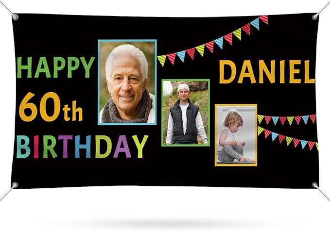 Happy Birthday Banner Personalized Name Photo Age Custom Birthday Banners and Signs Customize for Birthday Party Decoration 4'x2'