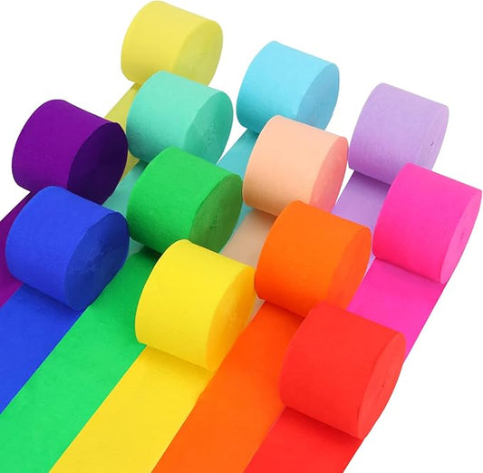12 Rolls Crepe Paper Streamers, 12 Colors Streamers Party Supplies for Birthday Party Baby Shower Rainbow DIY Christmas Halloween Wedding Ceremony Various Large Festivals Decoration