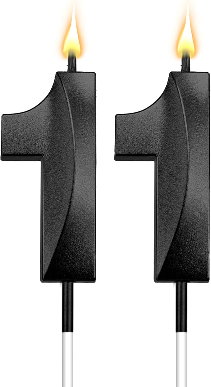11st Birthday Number Candles (11 Black) - 2 Pack, Sparkling, Non-Toxic, Easy to Insert, Perfect for Boys & Girls Birthday Cakes & Cupcakes
