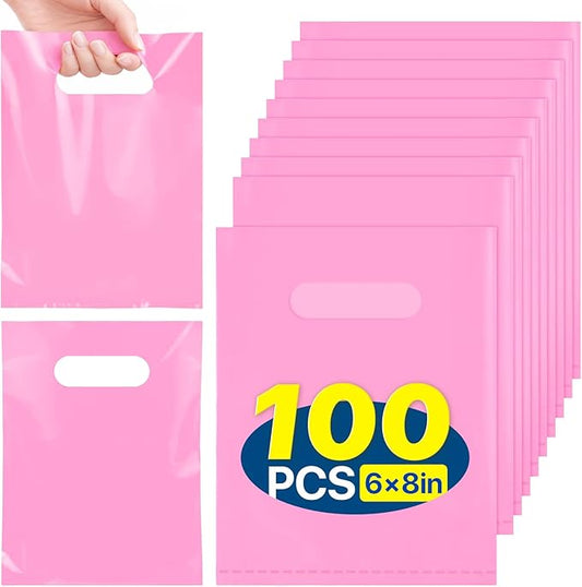 ANZNKU Pink Party Favor Bags 100 Pcs, Goodie Bags Small Gift Bag for Kids Birthday Party, Wedding, Party Supplies Treat Bag for Easter Candy, Goodies, Crafts(5.9x7.9 inch)