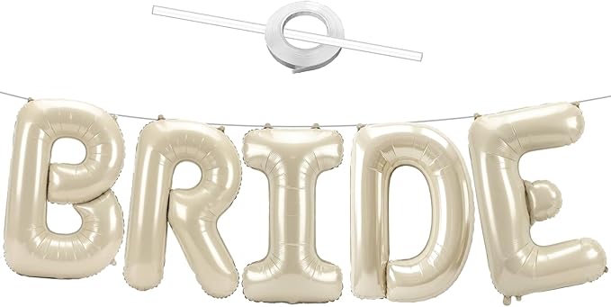 40 Inch BRIDE Balloons, Beige Bride Balloon for Wedding Engagement, Foil Banner Letter Balloon Cream White for Bachelorette Bridal Shower, Bridal Bride To Be Party Favors Decorations