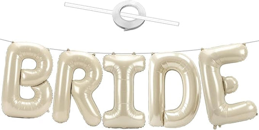 40 Inch BRIDE Balloons, Beige Bride Balloon for Wedding Engagement, Foil Banner Letter Balloon Cream White for Bachelorette Bridal Shower, Bridal Bride To Be Party Favors Decorations