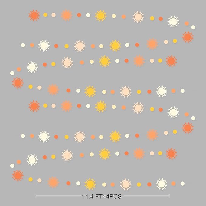 Sun Party Decorations Boho Sun Polka Dot Garland Streamer Ombre Orange White Retro Muted Sun Banner for First Trip Around the Sun Hippie Boho Summer Birthday Baby Shower Wedding Bridal Shower Supplies
