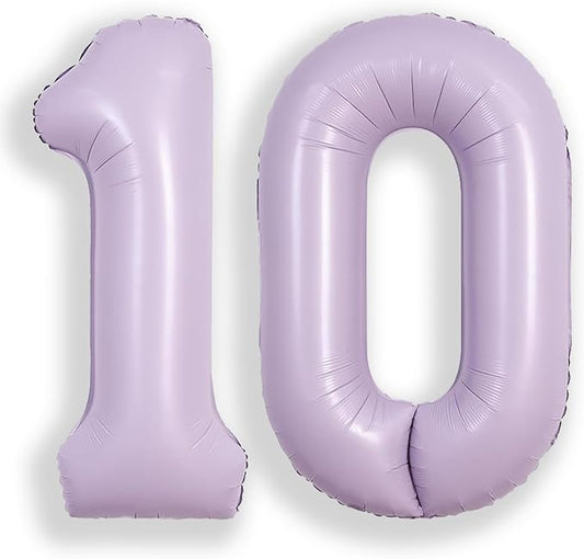 SUWEN 40 Inch Light Purple Large 10 Balloon Number Big Foil Helium Lavender Number Balloons Huge Mylar 0-9 Giant Jumbo Happy 10th Birthday Party Anniversary Decorations