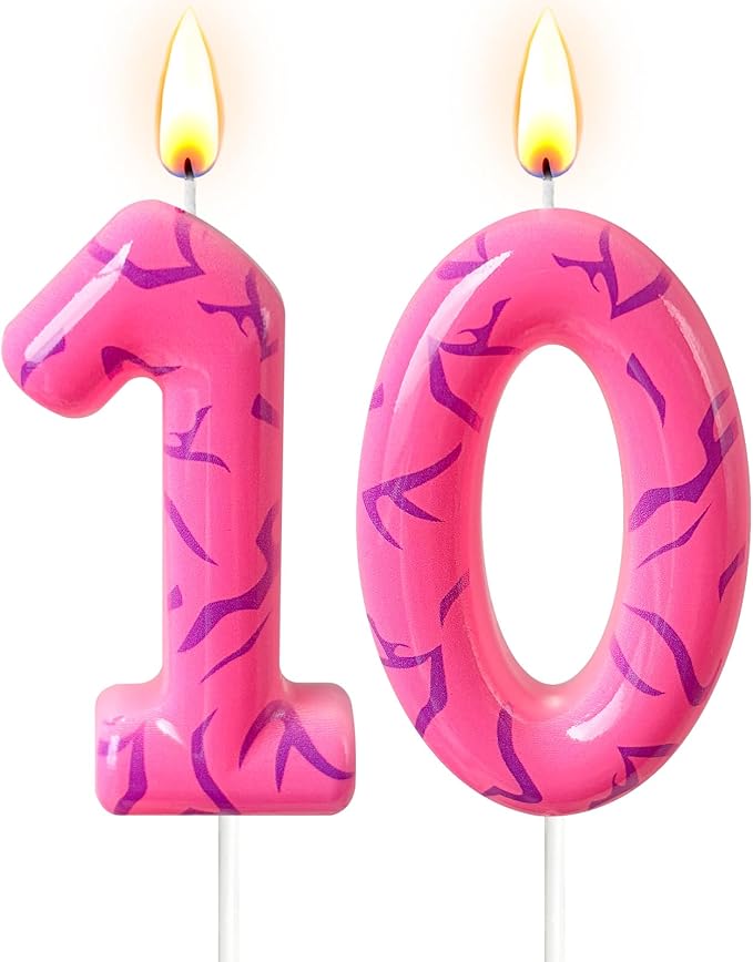 Number 10 Birthday Candle for Cake – Pink Gradient Number Candle with Mystic Rune Pattern, Decorative Cake Topper for Anniversary & Celebration