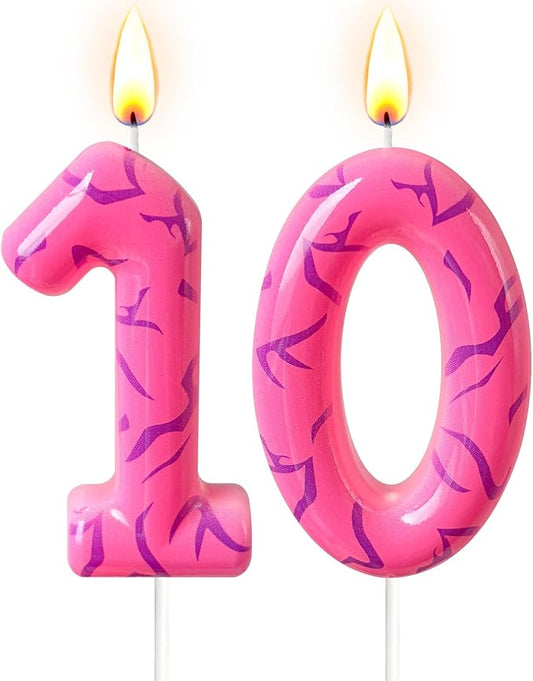 Number 10 Birthday Candle for Cake – Pink Gradient Number Candle with Mystic Rune Pattern, Decorative Cake Topper for Anniversary & Celebration
