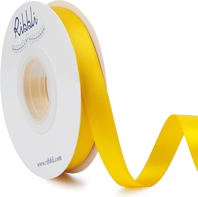 Ribbli Maize Yellow Double Faced Satin Ribbon,1/2 Inch x Continuous 25 Yards,Use for Craft Bows Bouquet, Gift Wrapping, Wedding Decoration, Floral Arrangement