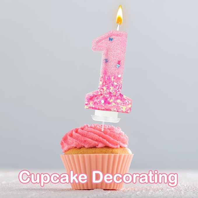Pink Sequin Birthday Candles, Cake Number Candles, Girls 0th Birthday Decorations, Suitable for Birthday Parties, Anniversary Party Decorations(1)
