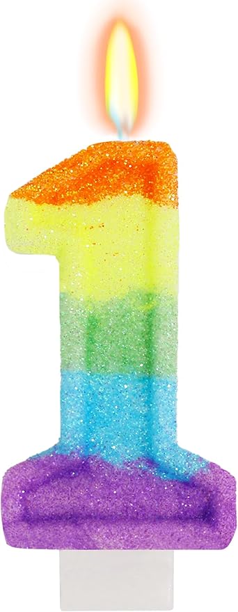Rainbow Candles for Birthday Cakes, Rainbow Themed Cake Topper Birthday Party Decorations, 1st Number Candle (Number 1)