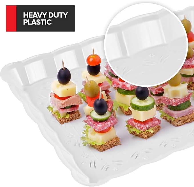 (48 Pcs) Clear Plastic Serving Tray 9x13, Large Plastic Serving Platter Disposable, Rectangle Party Trays and Platters for Fruit, Dessert, Cookies, Appetizers, Food, Entertaining, Holiday Parties