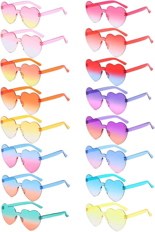 Matcheck 16 Heart Shaped Rimless Sunglasses Transparent Candy Colored Glasses Frameless Party Eyewear for Women