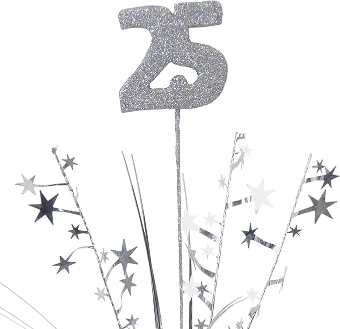 Beistle 12 Piece Glittered Number 25 Metallic Star Spray Centerpieces For Anniversary Party, 25th Birthday Decorations