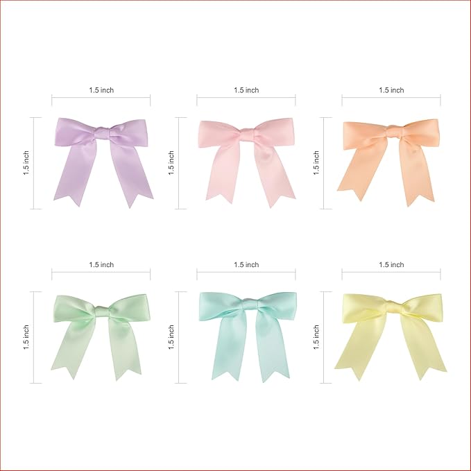 Meseey 120 Pcs 1.5 Inches Premade Craft Bows Self Adhesive Pastel Rainbow Satin Ribbon Bows for Gift Wrapping, Party Decor, Wedding & Event Embellishments (Pastel Set)