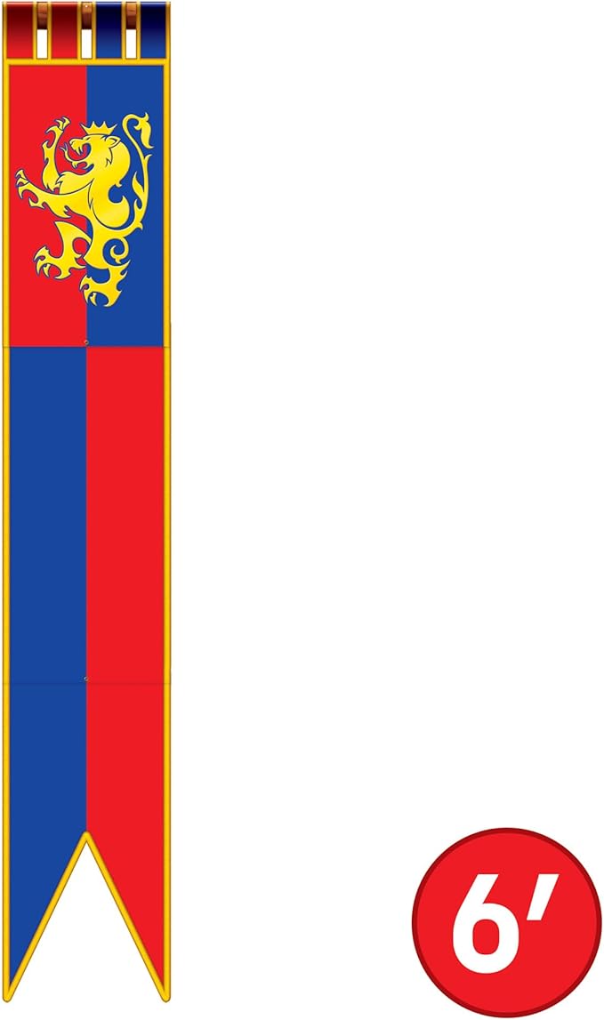 Beistle Medieval Pull Down Cutout Photo Prop Backdrop, 6' Tall - Lion Crown Flag Wall Decoration, Festive Fantasy Cut Out