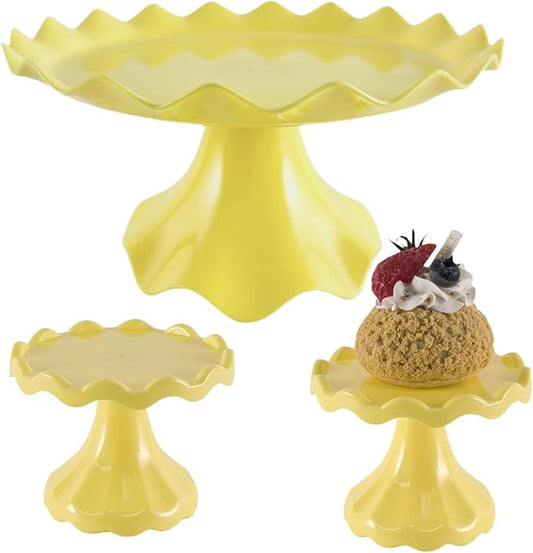 3 Pcs Cake Stand Set, Laced Cake Stand, Mini Cupdake Holder for Party,Wedding,Birthday,Celebration,Baby Shower,Anniversary (Macaroon Yellow)