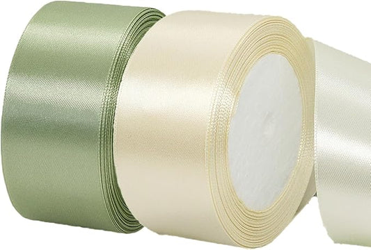 2 Rolls Sage Green Ribbon, 1-1/2 Inch 50 Yards Dusty Sage Green Beige Satin Fabric Ribbon for Wedding Party, Gift Wrapping, Baby Shower, Flower Bouquets, DIY Crafts, Birthday and Christmas Decorations