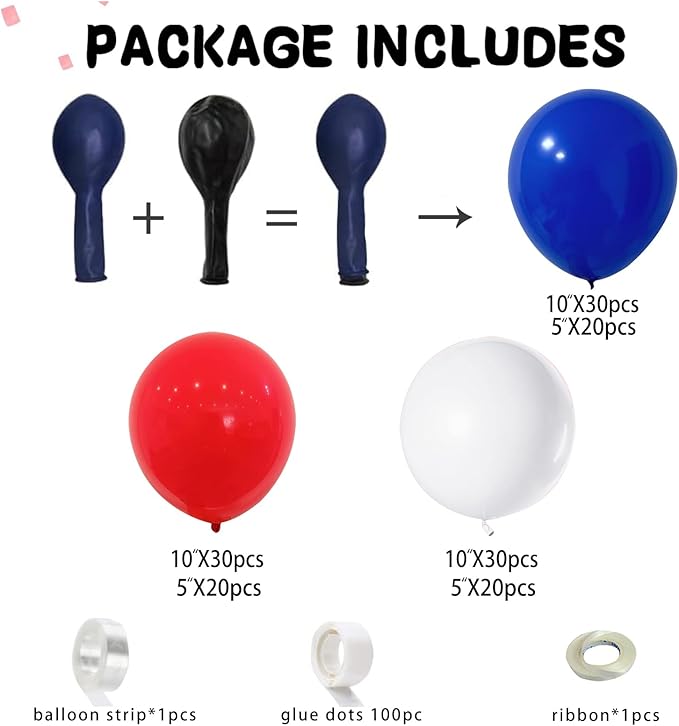 Red White and Blue Balloon Garland Arch Kit Double Stuffed Blue Balloons for Spring 4th of July Graduation Nautical Baseball Patriotic Birthday Party Decorations