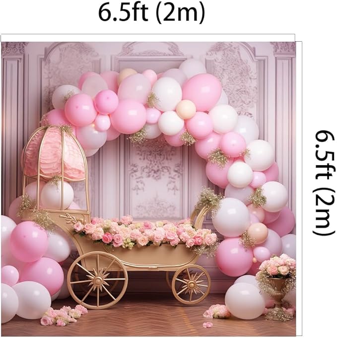 Kate 6.5x6.5ft Sweet 1st Birthday Party Backdrops for Photography Colorful Balloons Background Baby Bassinet Pink Flowers Backgrounds Children Birthday Party Cake Smash Studio Backdrop
