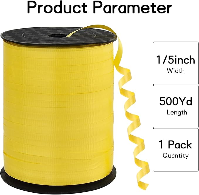 BEISHIDA 500 Yards Matte Yellow Curling Ribbon Balloon String Crimped Ribbons for Gift Wrapping Ribbon for Birthday Halloween Party Decoration Festival Art Craft Christmas Gift Wraps
