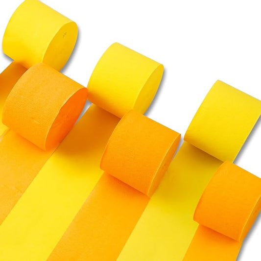 PartyWoo Yellow Crepe Paper Streamers 6 Rolls 492 ft Pack of Pastel Yellow Orange Crepe Paper for Graduation Little Cutie Sunflower Birthday Party Decorations (1.8 Inch x 82 Ft/Roll)