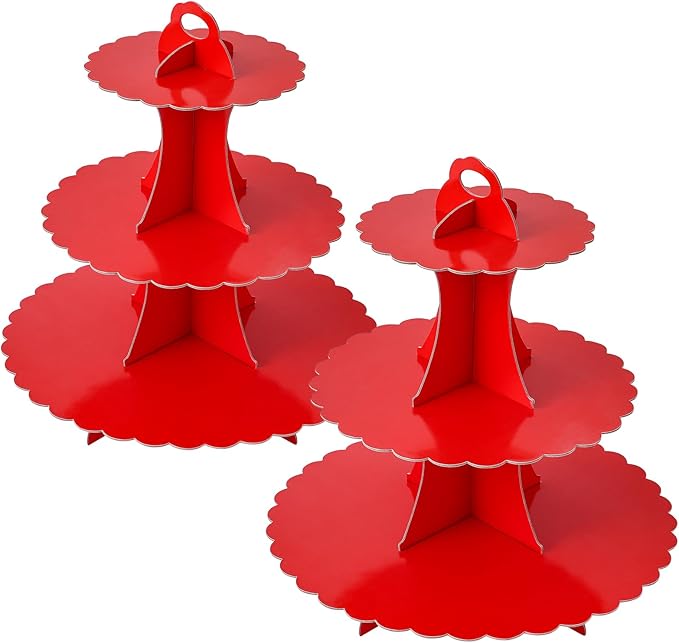 Soleebee 3-Tier Cupcake Stand, Cardboard Cupcake Tower, Dessert Cup Cake Stand Tower for Birthday Wedding Party Decoration, Cupcake Tier Stand 2 Set (Red)