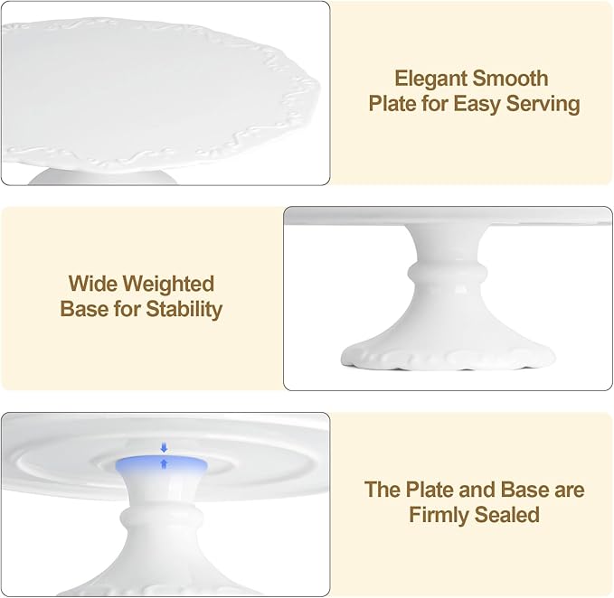 12 inch Cake Stand, White Cake Stand for 10" Cake, Ceramic Cake Plate, Round Dessert Stand, Wedding Cake Stands, Cupcake Pedestal Stand for Party, Birthday