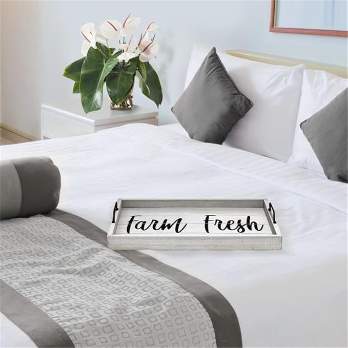 Elegant Designs HG2000-GFF Decorative Wood Serving Tray w/Handles, 15.50" x 12", Farm Fresh