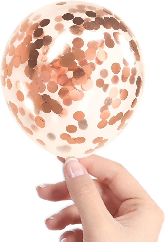 Rose Gold Confetti Balloons, 40 Pcs 5 Inch Clear Balloons with Confetti Inside for Birthday Party Graduation Engagement Cake Topper Decor Bridal Shower Baby Shower Decoration Supplies