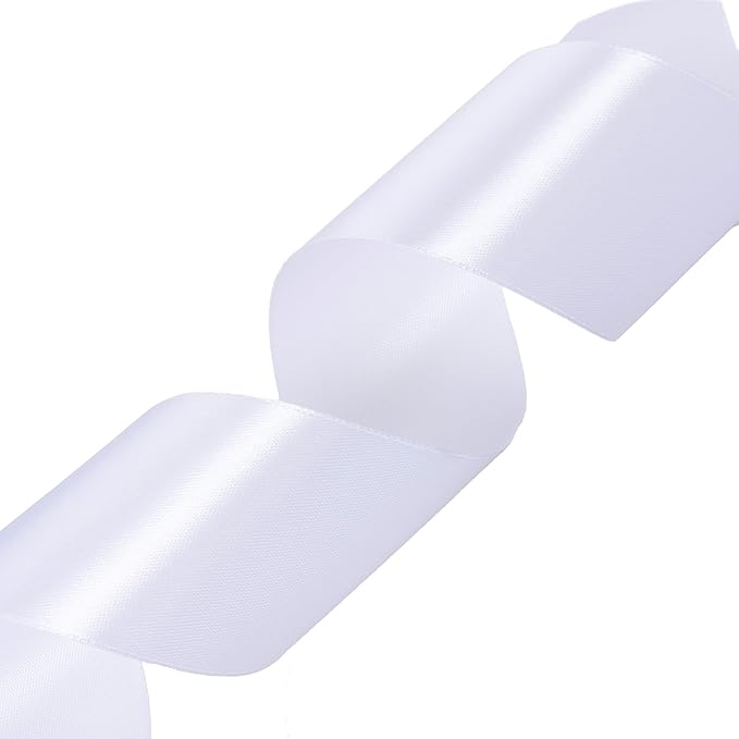 YASEO 2 Inch White Solid Satin Ribbon, 50 Yards Craft Fabric Ribbon for Gift Wrapping Floral Bouquets Wedding Party Decoration