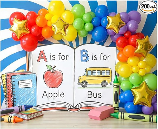 Kate 10x8ft Vibrant Alphabet Learning Backdrops for Photography Educational Balloon Arch School Supplies Scene for Kids Photo Background Photography