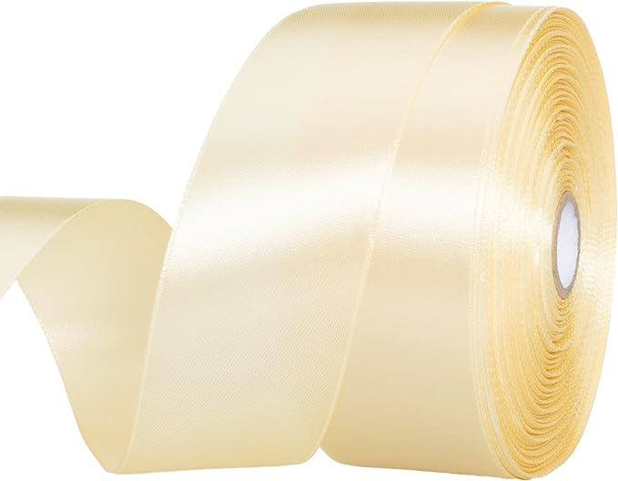 YASEO 1 1/2 Inch Cream Yellow Solid Satin Ribbon, 50 Yards Craft Fabric Ribbon for Gift Wrapping Floral Bouquets Wedding Party Decoration
