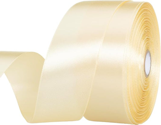 YASEO 1 1/2 Inch Cream Yellow Solid Satin Ribbon, 50 Yards Craft Fabric Ribbon for Gift Wrapping Floral Bouquets Wedding Party Decoration